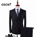 OSCN7 Double Breasted Suit Men 3 Piece Suits Black
