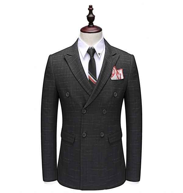 OSCN7 Double Breasted Suit Men Slim Fit Leisure Office Formal Gray