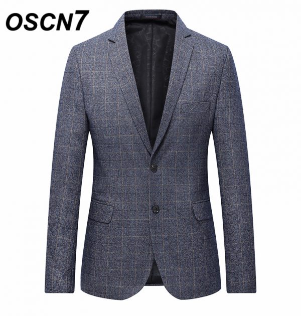 OSCN7 Grey Check Casual Slim Fit Blazer