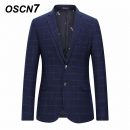 OSCN7 Navy Check Casual Slim Fit Blazer