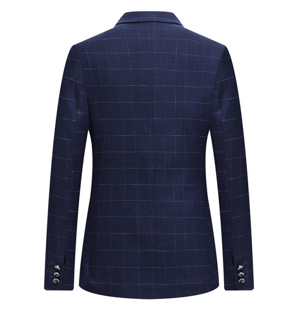 OSCN7 Navy Check Casual Slim Fit Blazer Back View