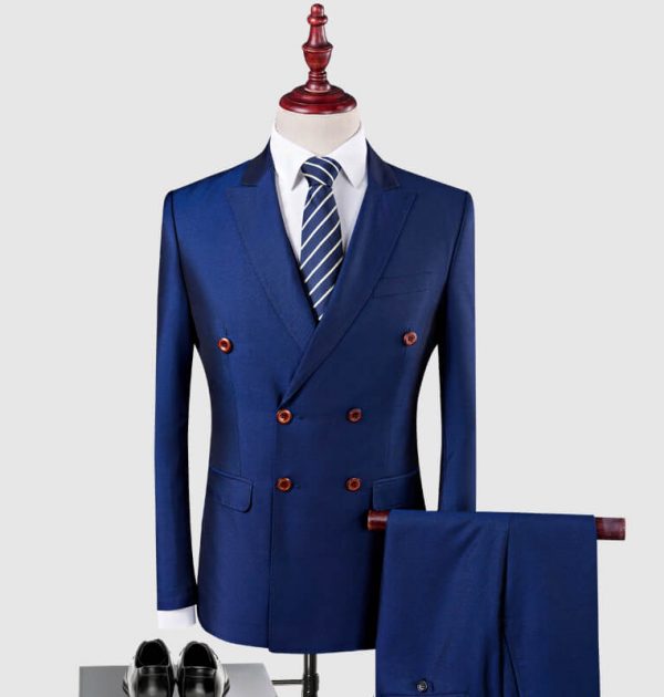 OSCN7 Double Breasted Suit Men 3 Piece Suits Blue