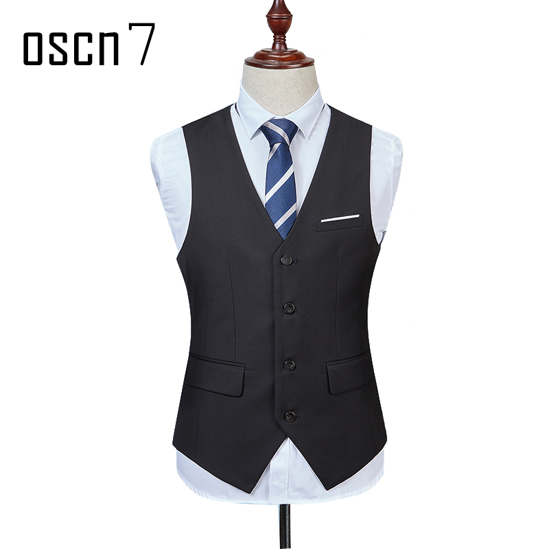 OSCN7 Solid Colete Masculino Fashion 2017 Slim Fit Leisure Mens Vest Black