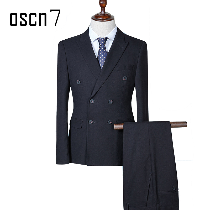 OSCN7 Double Breasted Suit Men 3 Piece Wedding Dress Suits for Men
