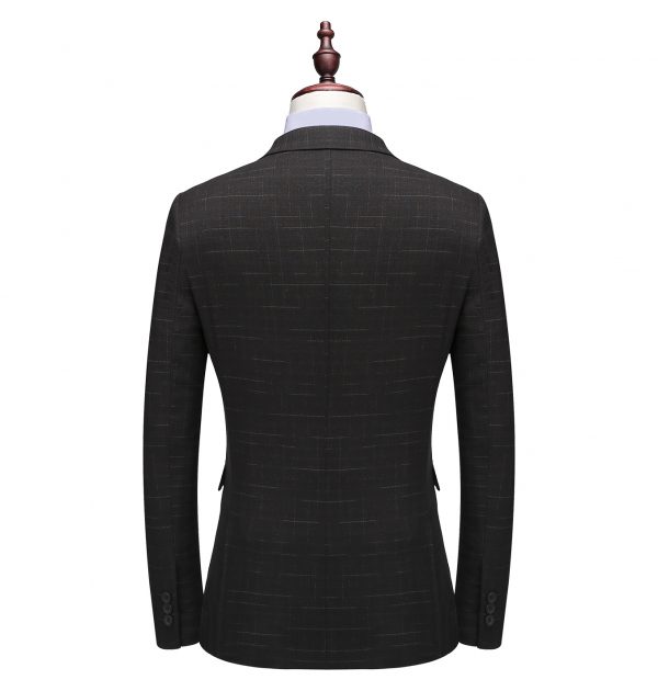 OSCN7 Double Breasted Suit Men Slim Fit Leisure Office Formal Black Back