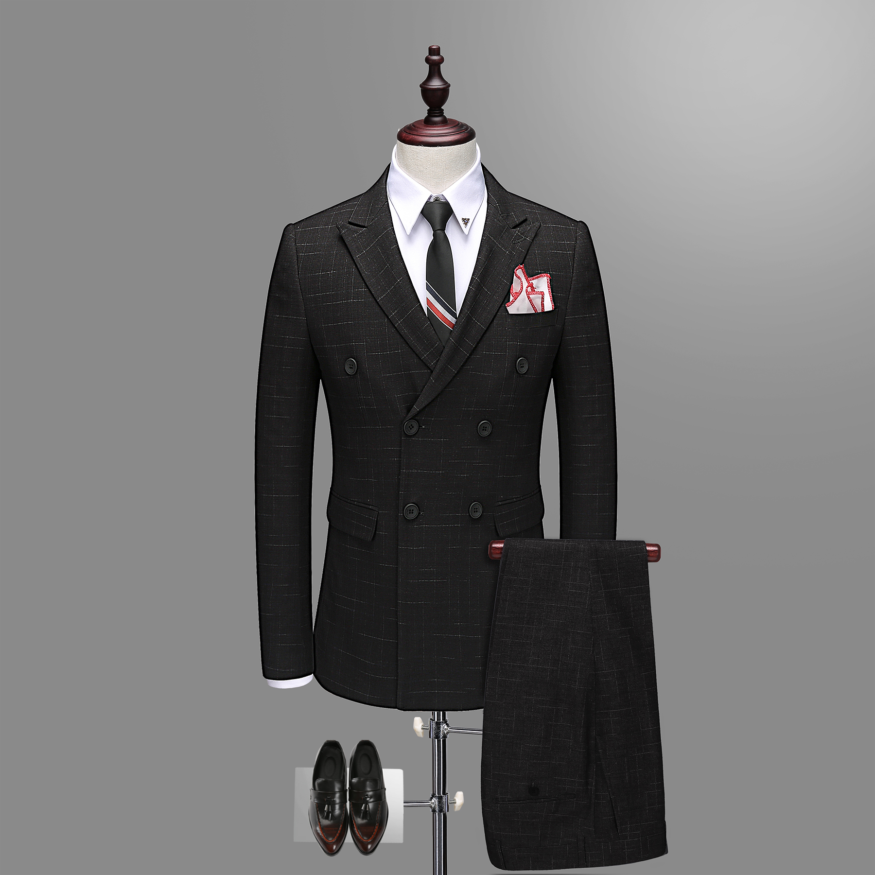 OSCN7 Double Breasted Suit Men Slim Fit Leisure Office ...