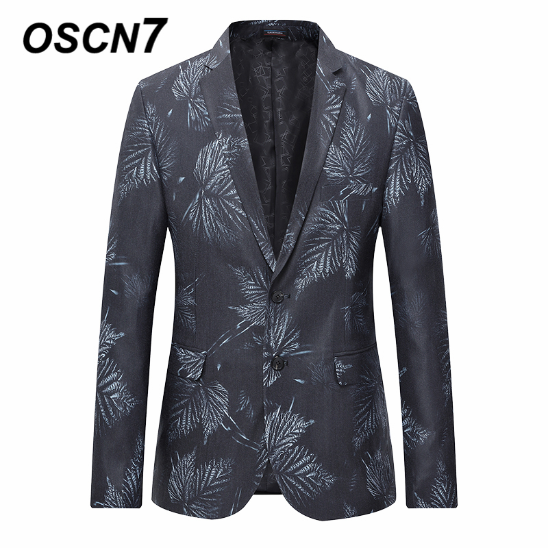 OSCN7 Partywear Leaf Print Blazer Men